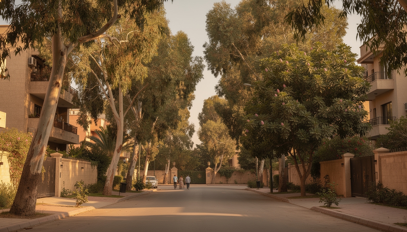 Tree-lined street in Maadi, Cairo, showing quiet residential character popular with expat families